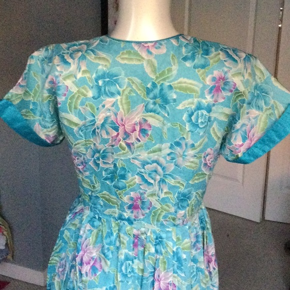 Vintage blue floral print dress - Picture 5 of 9